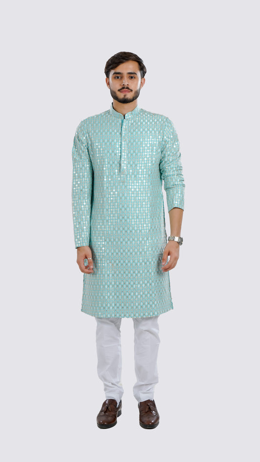 Men’s Sky Blue Long Kurta in Soft Rayon