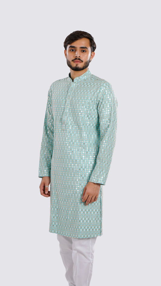 Men’s Sky Blue Long Kurta in Soft Rayon