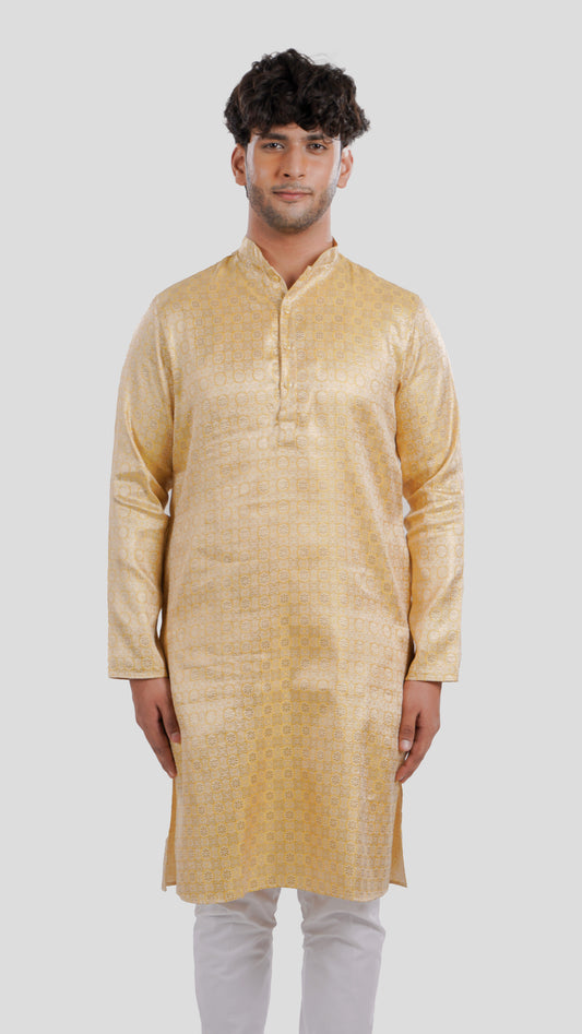 Men’s Banarasi Blended Long Kurta with Self Design | Premium Ethnic & Festive Wear