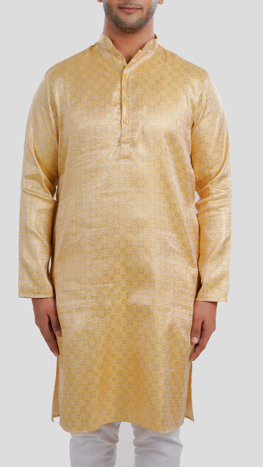 Men’s Banarasi Blended Long Kurta with Self Design | Premium Ethnic & Festive Wear
