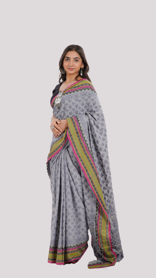 Ladies Saree Light Grey – Lightweight, Soft & Breathable | 100% Pure Cotton
