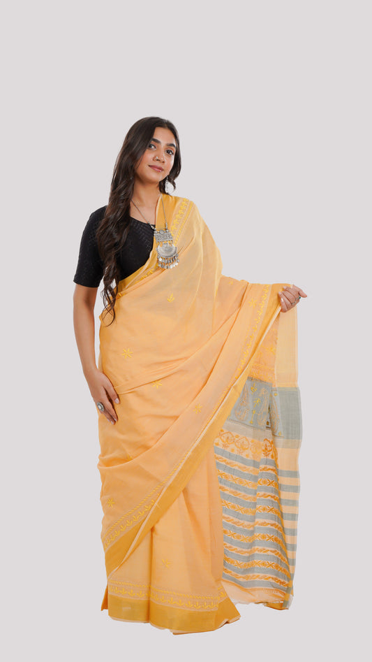 Light Yellow Saree for Women, Lightweight, Soft & Breathable | 100% Pure Cotton