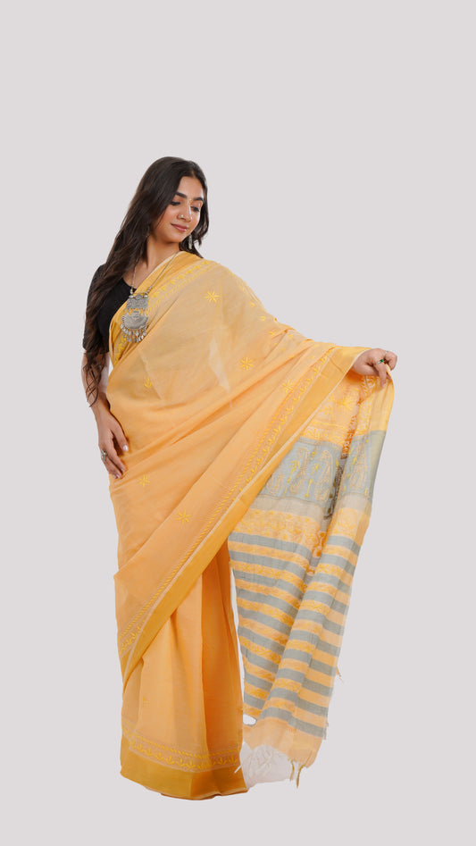 Light Yellow Saree for Women, Lightweight, Soft & Breathable | 100% Pure Cotton