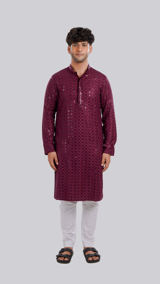 Men’s Maroon Long Kurta in Rayon Fabric - Festive & Ethnic Wear