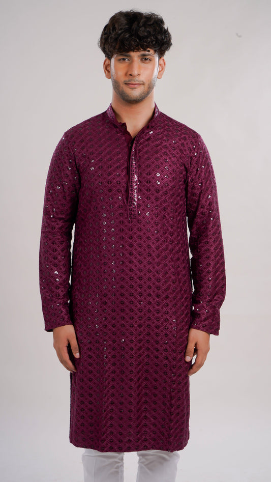 Men’s Maroon Long Kurta in Rayon Fabric - Festive & Ethnic Wear