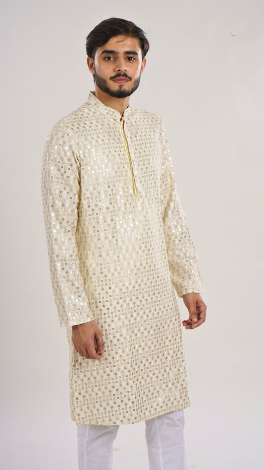 Elegant Men's  Long Kurta with Machine Embroidery | Premium Rayon Fabric