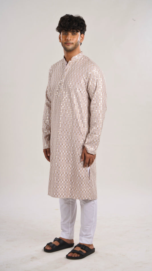 Stylish Men's Long Kurta with Machine Embroidery | Soft Rayon