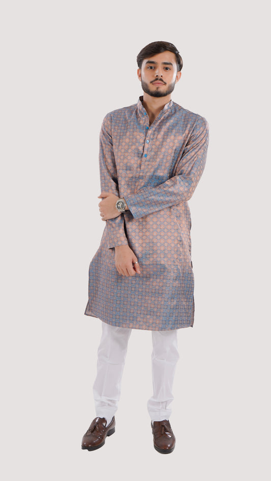 Men's Long Kurta with Self Design | Banarasi Blended Elegance
