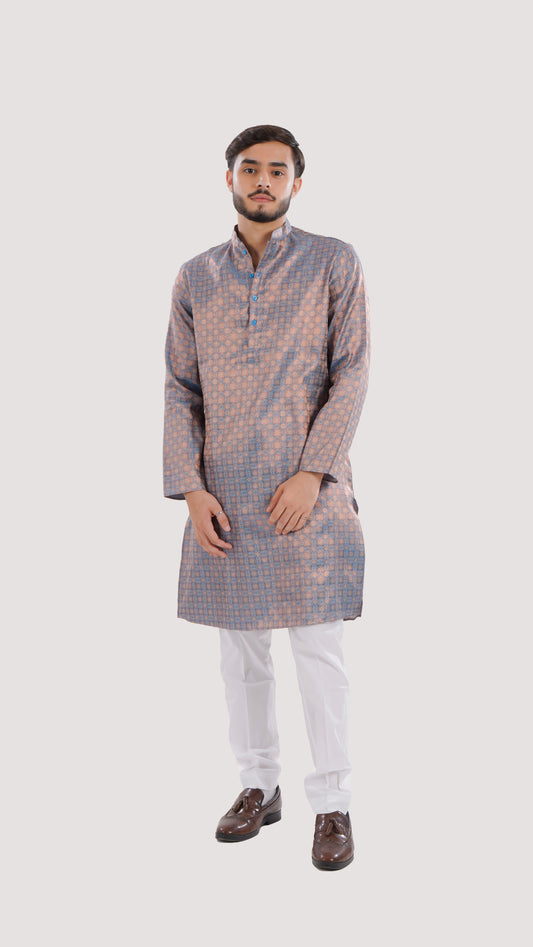 Men's Long Kurta with Self Design | Banarasi Blended Elegance