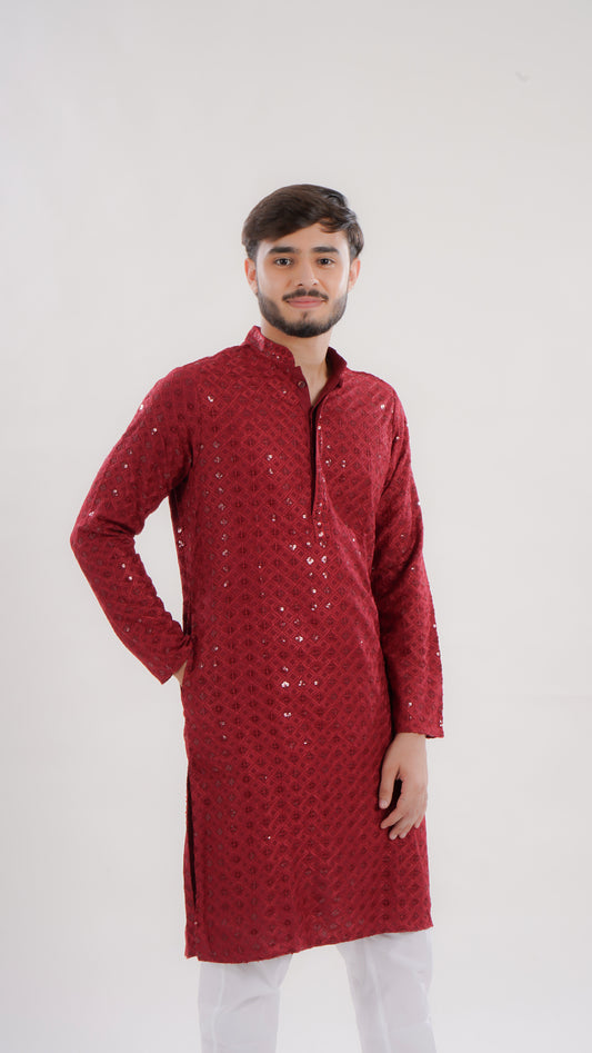 Men's Long Kurta with Machine Embroidery | Premium Rayon Elegance