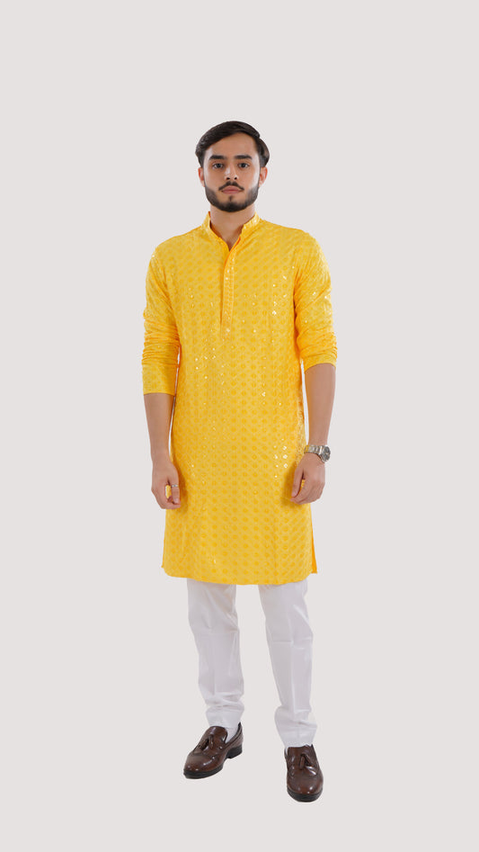 Men’s Long Kurta with Machine Embroidery | Premium Rayon Fabric