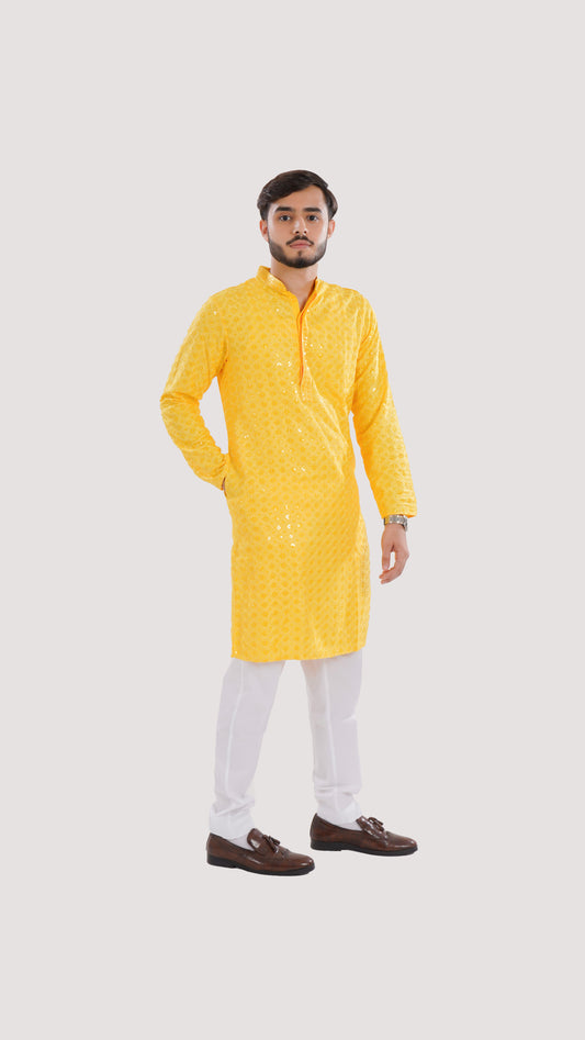 Men’s Long Kurta with Machine Embroidery | Premium Rayon Fabric
