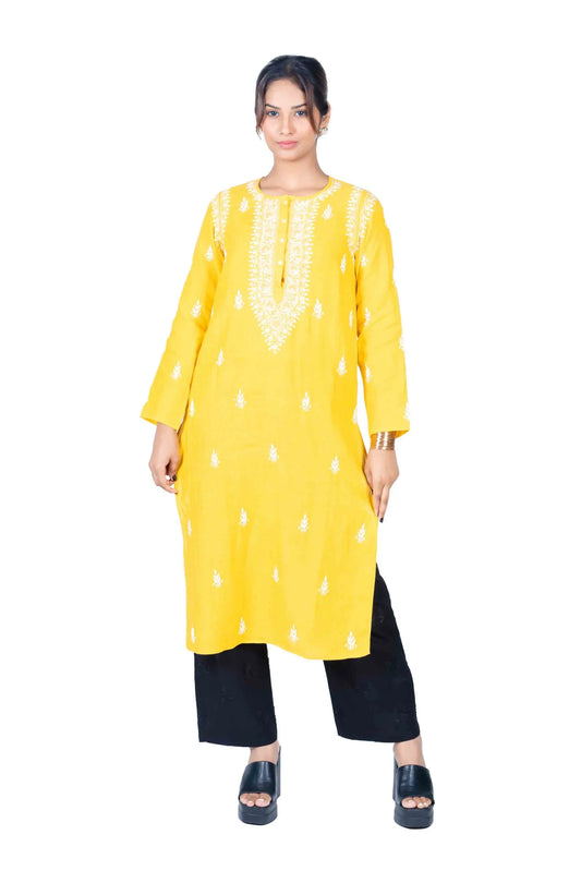 Cantaloupe Pure Linen Women's Long Kurta 100% Linen