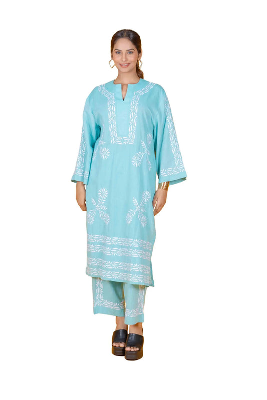 Women’s Long Kurta SR-59 – Tiffany Blue Pure Cotton