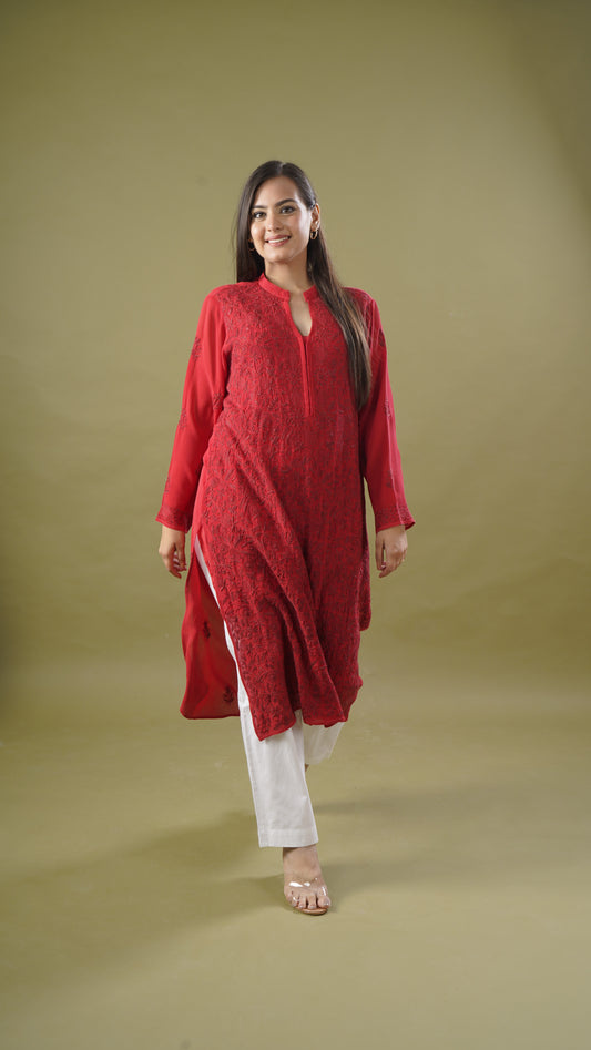 Elegant Wine Red Ladies Long Kurta – SR-15