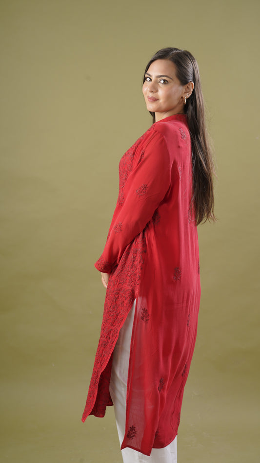 Elegant Wine Red Ladies Long Kurta – SR-15