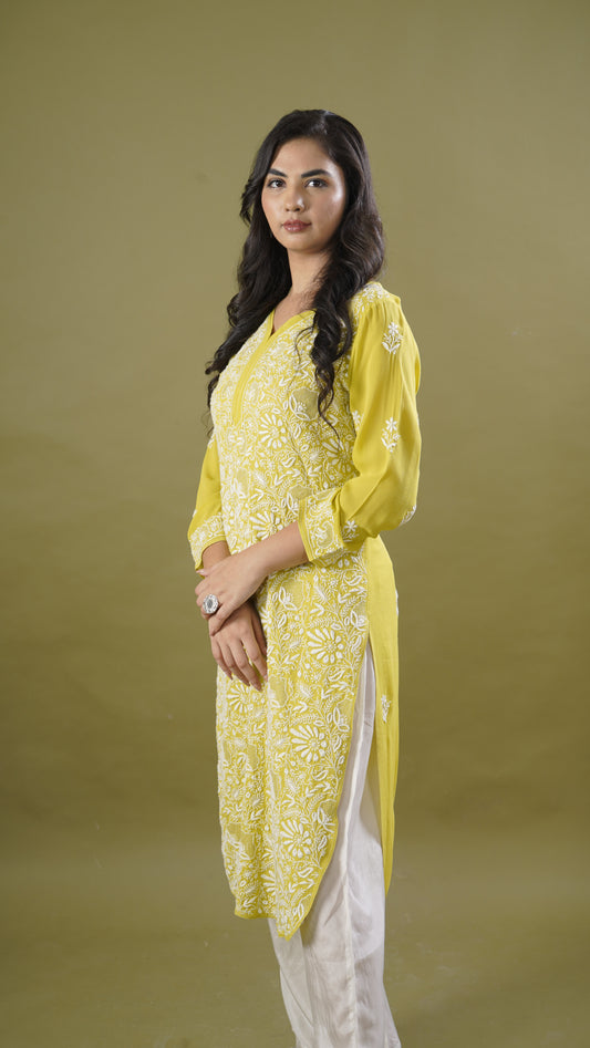 Radiant Yellow 100% Silk Ladies Long Kurta