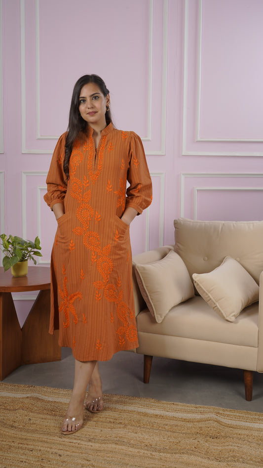 Ladies Long Handloom Stripe Dress – Elegant. Comfortable. Timeless.