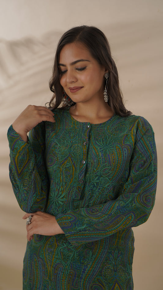 Ladies Long Kurta – 100% Silk Crepe, Printed Chikankari Style
