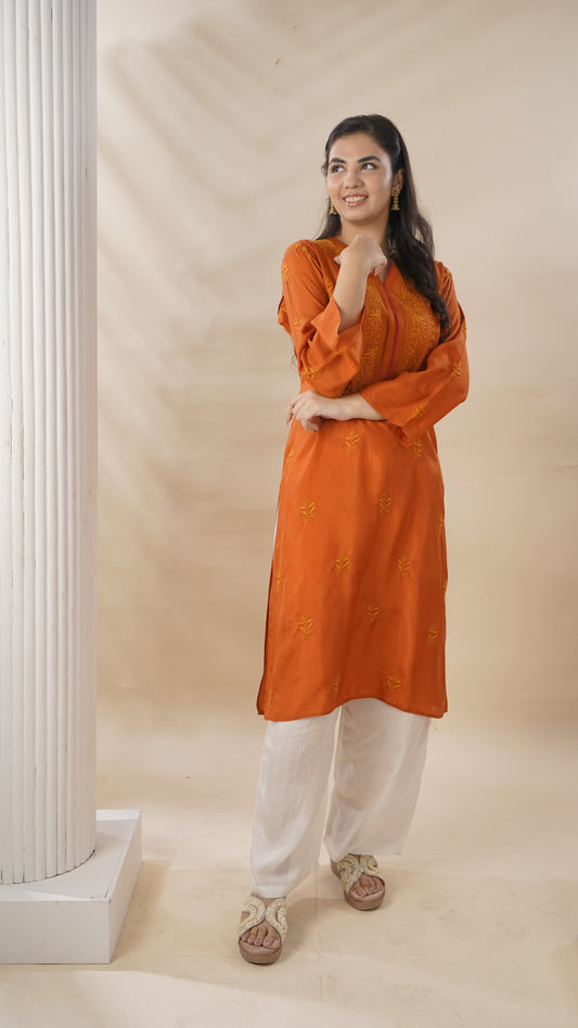 Handloom Striped Long Dress for Women – Elegant Chikankari Style
