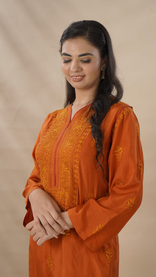 Handloom Striped Long Dress for Women – Elegant Chikankari Style