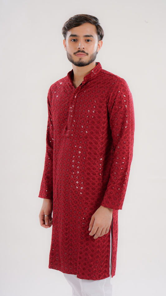 Men's Long Kurta with Machine Embroidery | Premium Rayon Elegance