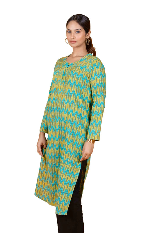 LBT Women Long Kurta Printed 100% Cotton Dark Turquise