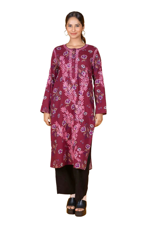 Women's Long Kurta – Maroon Print in Premium Modal Cotton