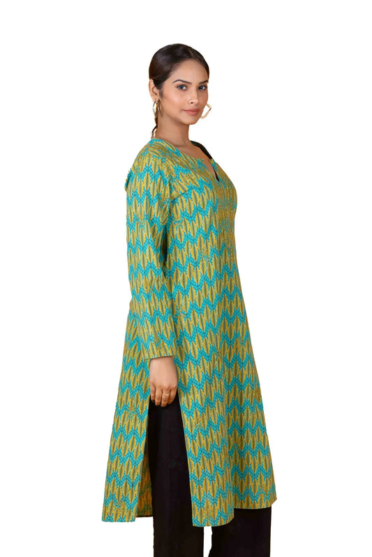 LBT Women Long Kurta Printed 100% Cotton Dark Turquise