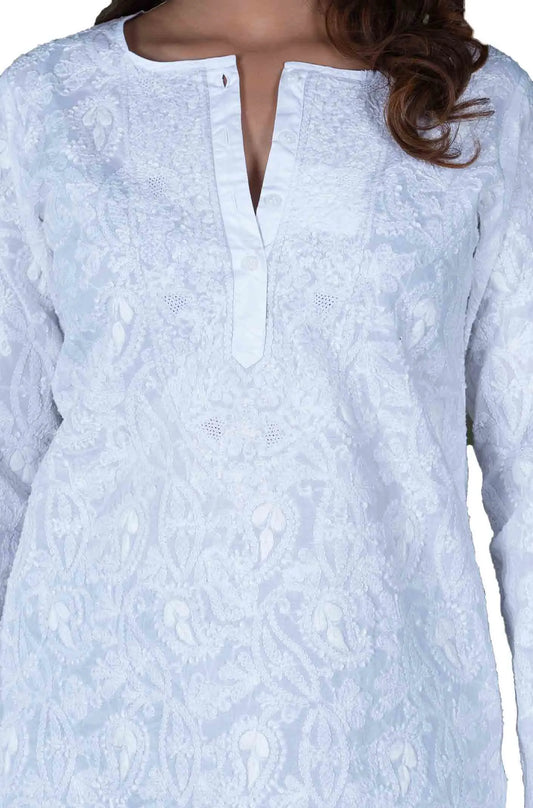White 100% Cotton Women's Long Kurta