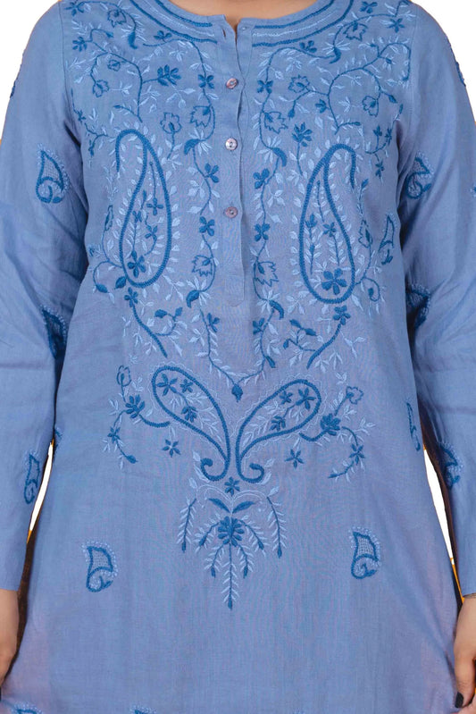 Pure Linen Women’s Long Kurta – Blue Gray Shade