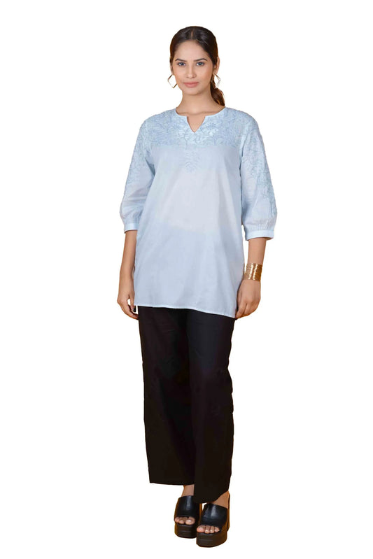 Pearl White V-Slaped Women's Short Top – 100% Cotton