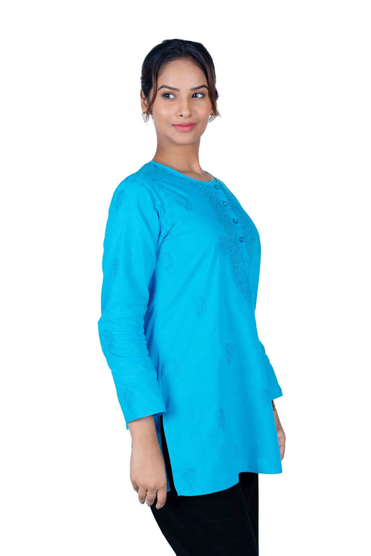 Women’s Short Top Blue Striped | 100% Cotton