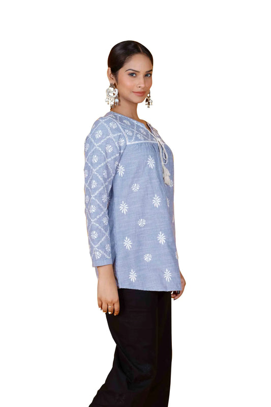Steel Blue 100% Cotton Women's Short Tunic