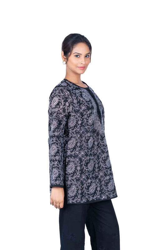 Black Printed 100% Cotton Women's Short Top