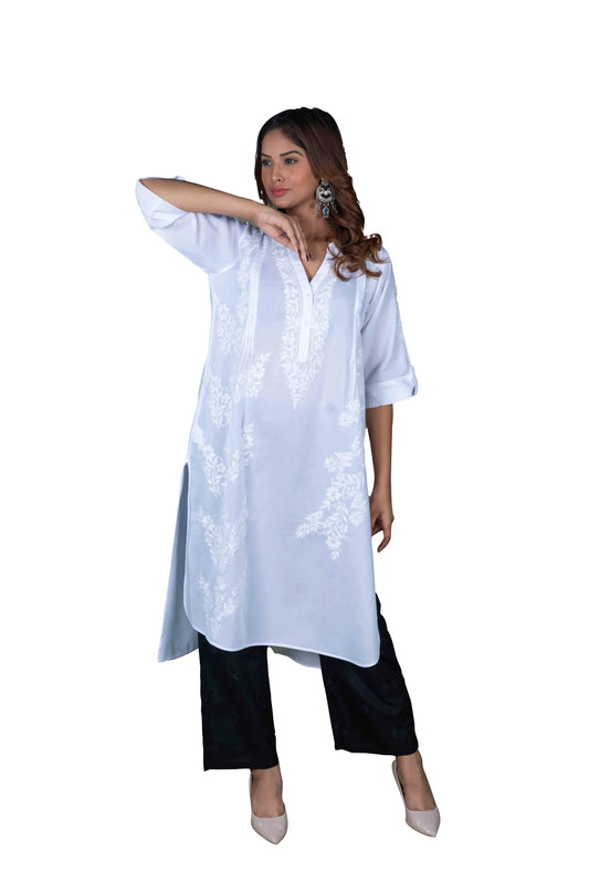 Women's Long Kurta with Pleats – SR-40 Printed 100% Cotton