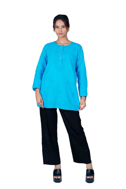 Women’s Short Top Blue Striped | 100% Cotton