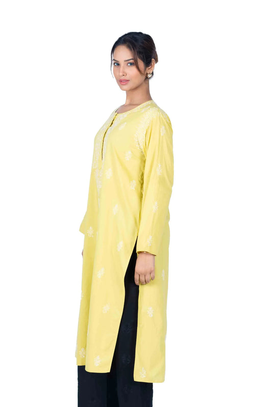 Women’s Long Kurta – Classic Yellow Pure Cotton