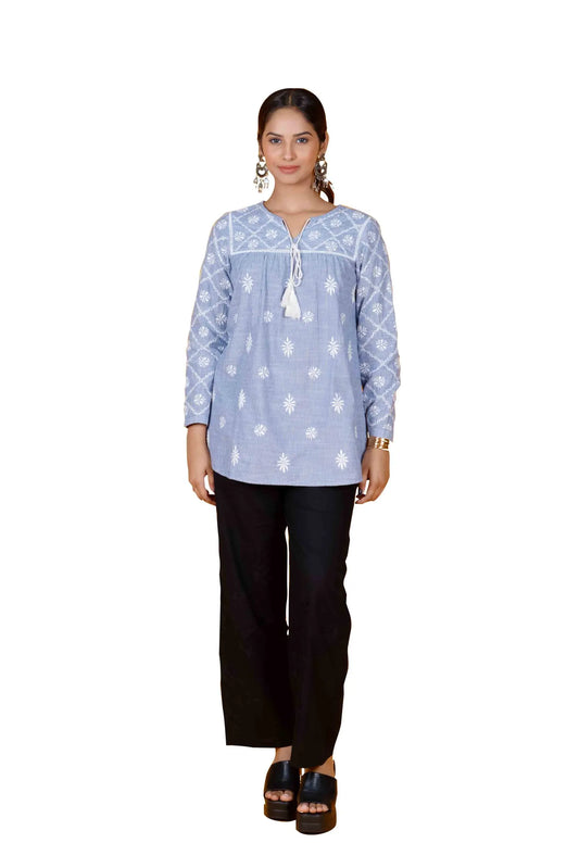 Steel Blue 100% Cotton Women's Short Tunic