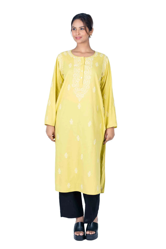 Women’s Long Kurta – Classic Yellow Pure Cotton