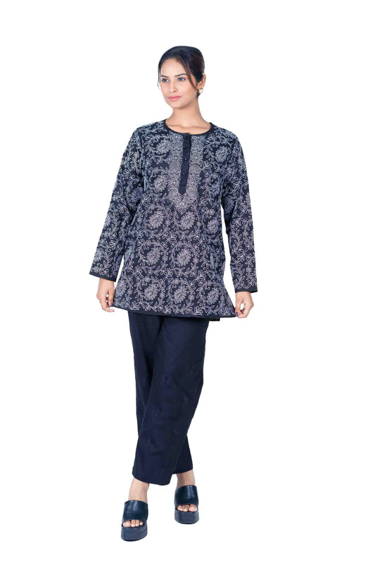 Black Printed 100% Cotton Women's Short Top