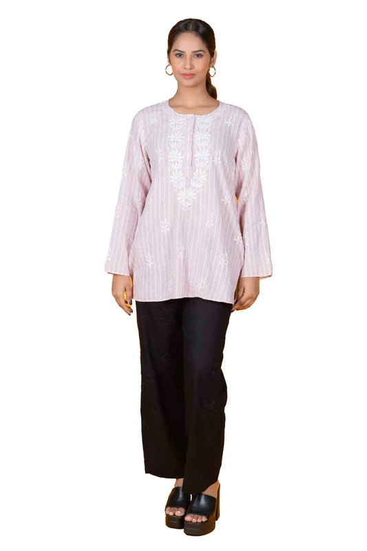 Valentine Red Striped Women's Short Top – 100% Cotton (LBT)