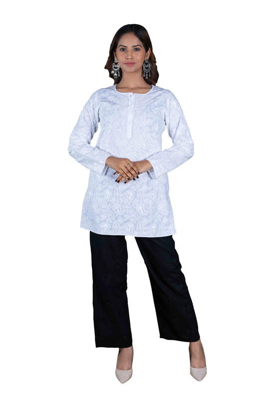 White 100% Cotton Women's Long Kurta