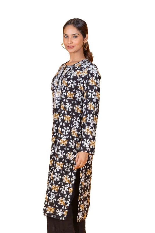 Black & White Printed Women's Long Kurta | Rayon Modal