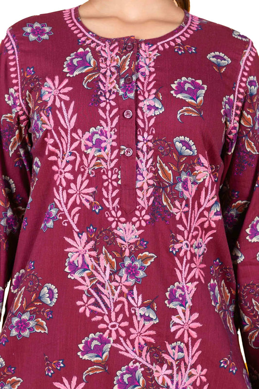 Women's Long Kurta – Maroon Print in Premium Modal Cotton