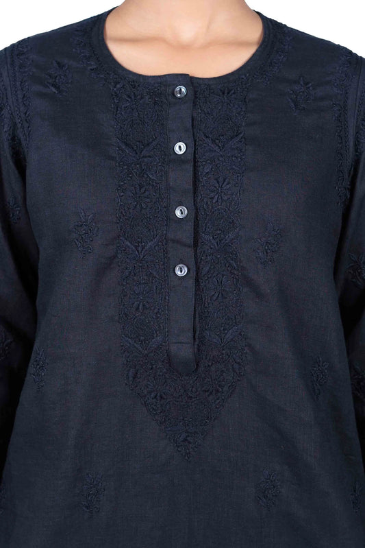 Black Pure Linen Women's Long Kurta – 100% Linen