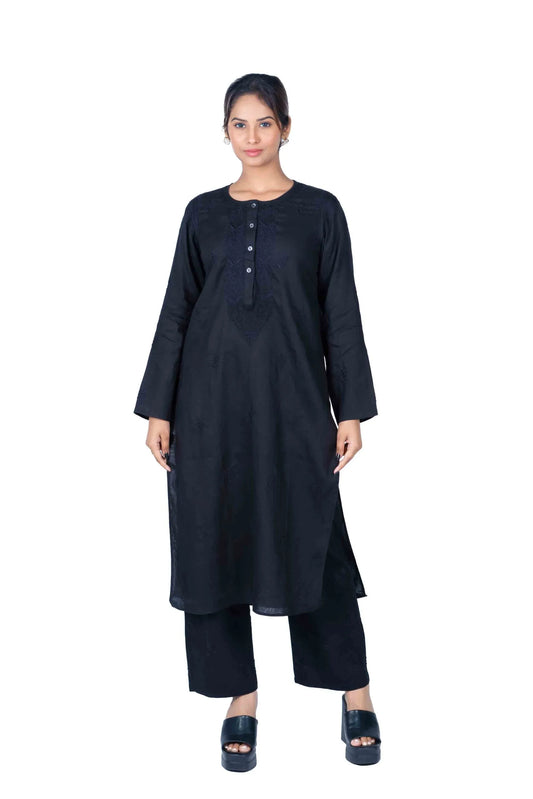 Black Pure Linen Women's Long Kurta – 100% Linen